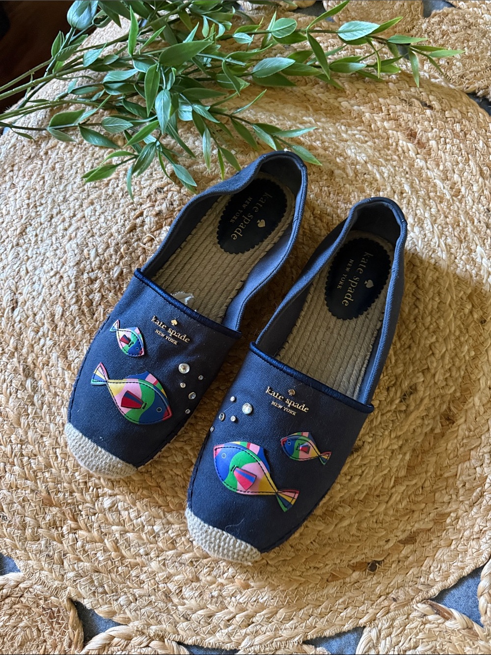 Kate Spade Aqua Fish Espadrilles Slip on. Size 10